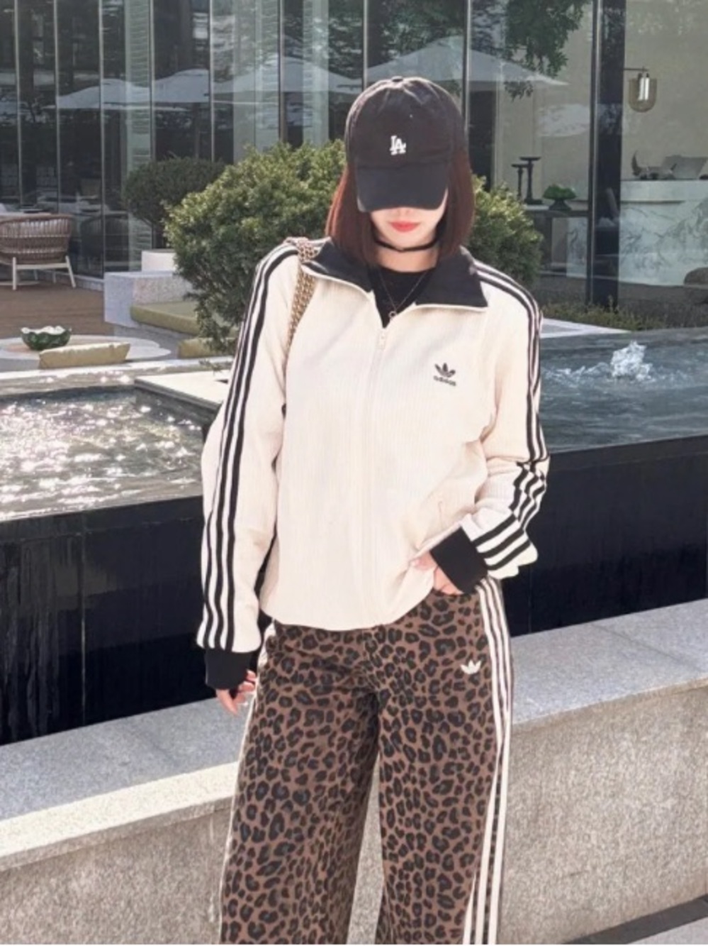 ADIDAS ORIGINALS 3 STRIPES LEOPARD DENIM BERMUDA SHORTS - Picture 7 of 11